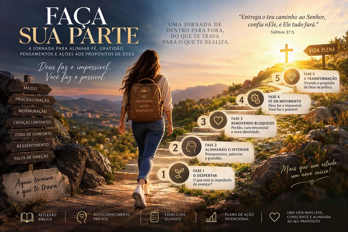 Mapa da jornada em cinco fases, do que te trava ao que te realiza